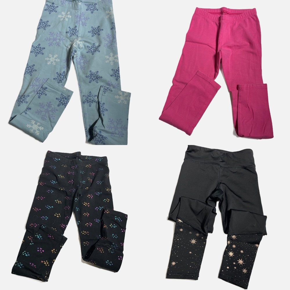 Cat & Jack Old Navy Leggings Kids 5T 5 Multicolor Hearts Stars Snowflake Lot 4pk